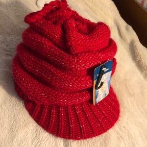 NWT Red baseball cap style winter hat.